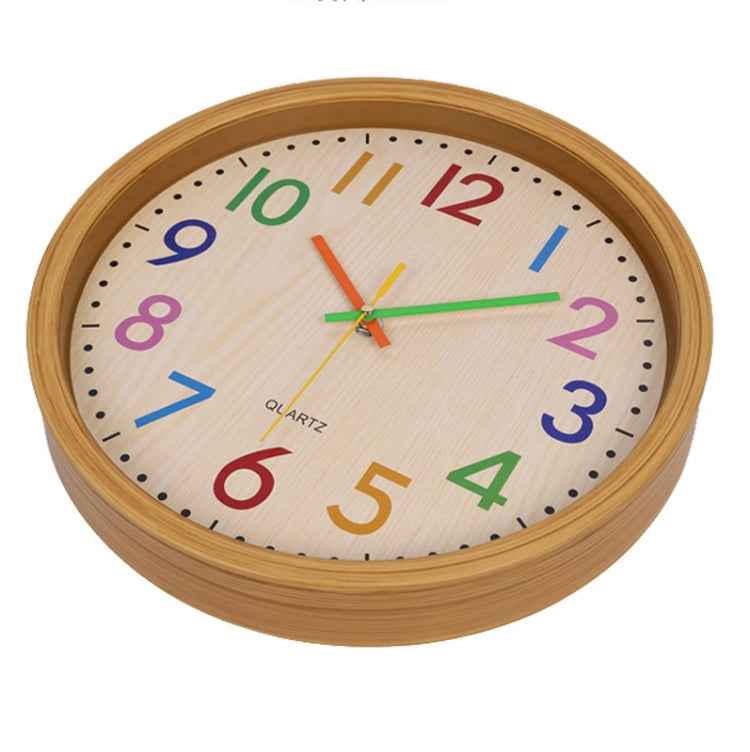 12 Inch Living Room Creative Color Wood Grain Wall Clock Quartz Clock Classroom Children Personality Wall Clock