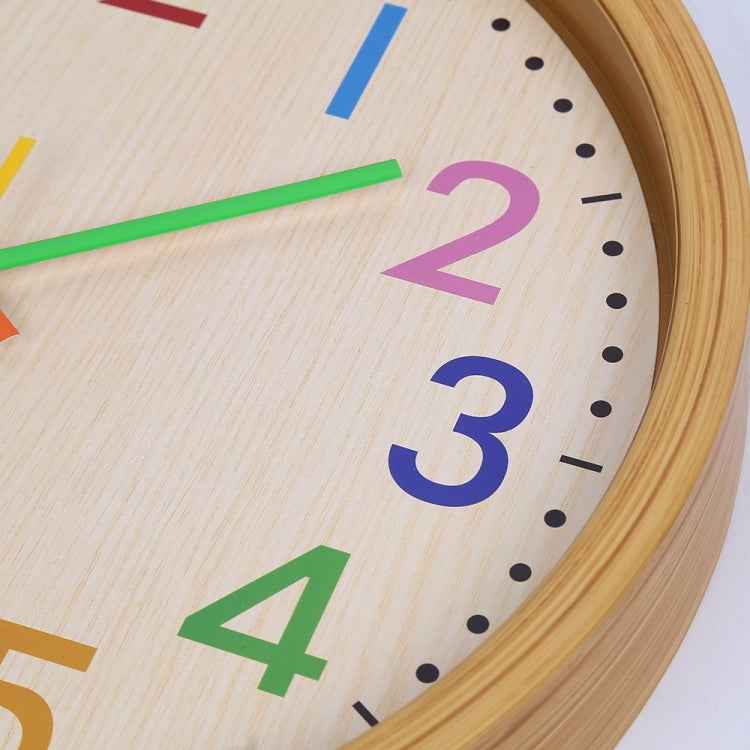 12 Inch Living Room Creative Color Wood Grain Wall Clock Quartz Clock Classroom Children Personality Wall Clock