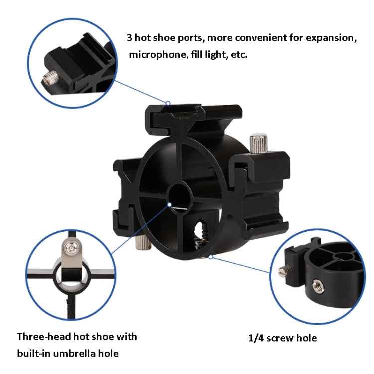 2 PCS Round Field 3 Triple Head Hot Shoe Mount Adapter Flash Holder Bracket Light Stand Holder