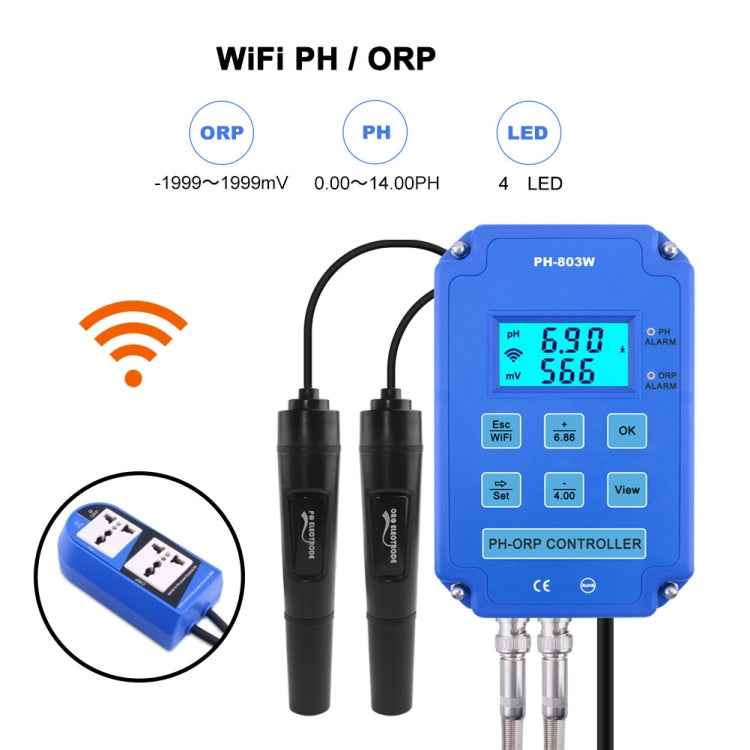 KL-803W Mobile Phone WIFI Monitoring Digital Acid-Base And Redox Controller Household PH Meter, EU Plug