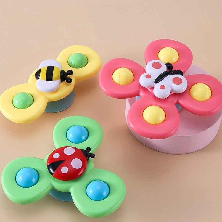 3 In 1 Fingertip Spinner Baby Rattle Three-Color Insect Sucker Turn And Turn Fun Baby Bath Toy