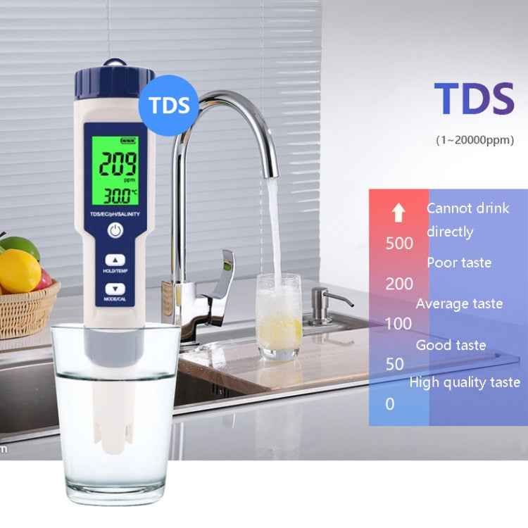 EZ-9909 PH/Salinity/Temperature/TDS/EC 5-in-1 Test Pen Multifunctional Water Quality Detector