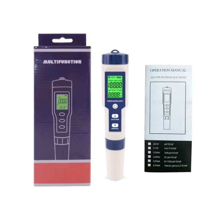 EZ-9909 PH/Salinity/Temperature/TDS/EC 5-in-1 Test Pen Multifunctional Water Quality Detector