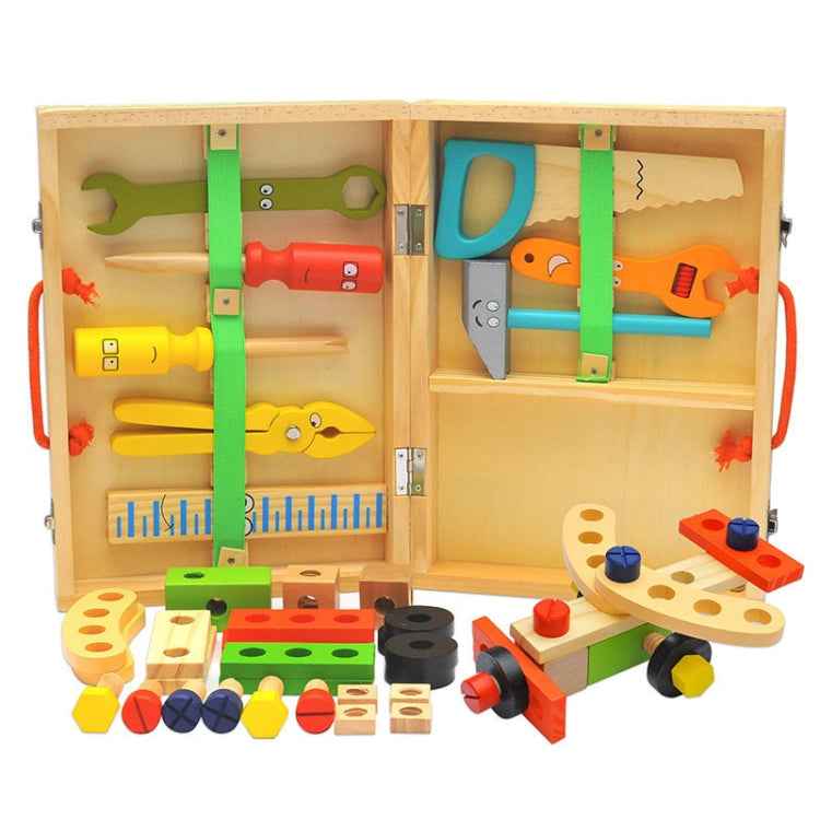 Wooden Simulation DIY Children Cartoon Toolbox Toys Play House Early Education Toys