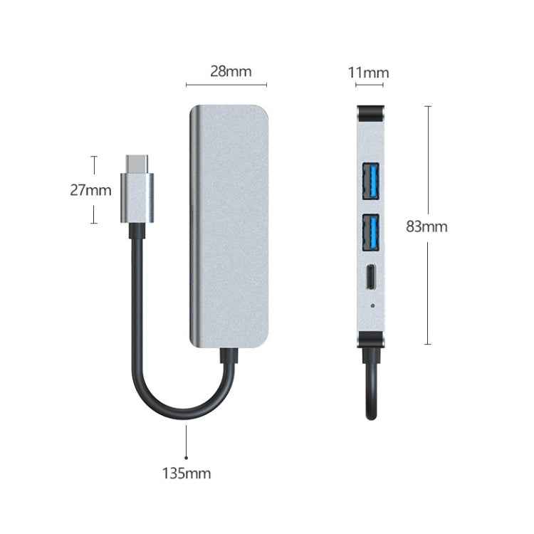 BYL-2011 4 In 1 USB-C / Type-C To 4K HDMI + USB 3.0 + USB 2.0 + PD USB-C / Type-C Charging Ports Multifunctional HUB Docking Station