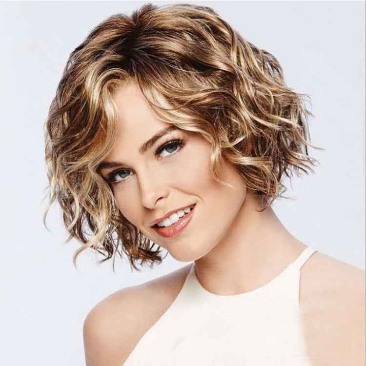 Ladies Oblique Bangs Fluffy Short Curly Hair Wig Headgear