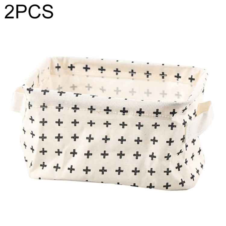 2 PCS Canvas Desktop Storage Basket Sundries Storage Box with Handle, Cross, Star, Tree, Black spot