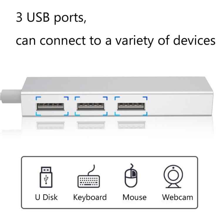 YH-U1009 3 x USB 3.0 + RJ45 to USB 3.0 External Drive-Free HUB for Laptops, Random Color Delivery