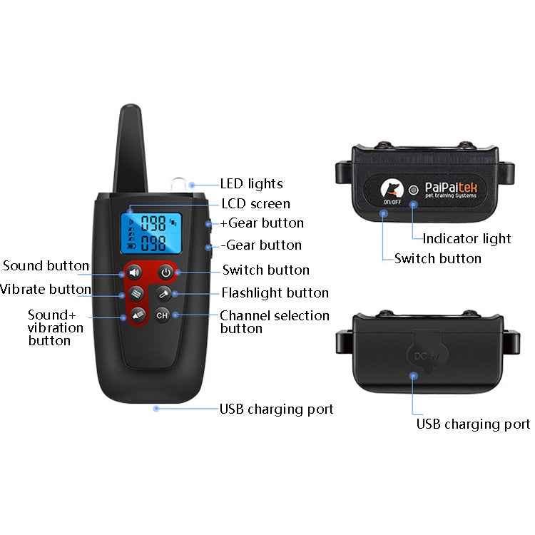 PaiPaitek PD526V-2 1 In 2 100-Speed Sound Vibration Remote Control Training Dog Device Anti-Barking Device Electronic Remote Control Collar