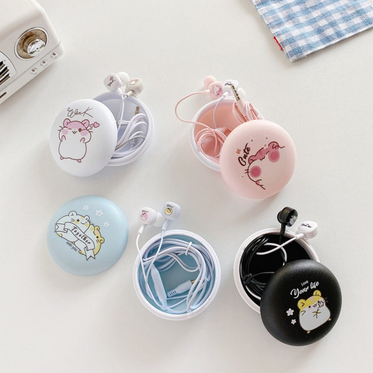 2 Pairs Heavy Bass Wired Headset Mobile Phone Universal Headset with Storage Box & Microphone, Pink Rat + Storage Box, Black Rat + Storage Box, Blue Rat + Storage Box, White Rat + Storage Box