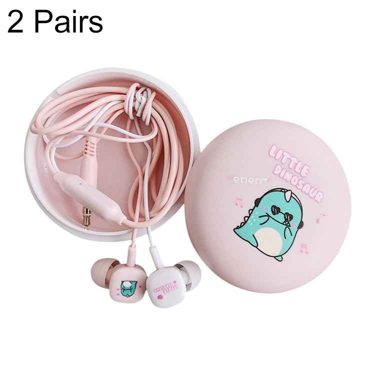 2 Pairs Cartoon Pattern Heavy Bass In-Ear Headphones Universal Wired Headphones with Microphone