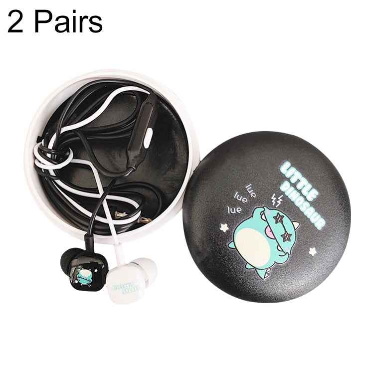 2 Pairs Cartoon Pattern Heavy Bass In-Ear Headphones Universal Wired Headphones with Microphone