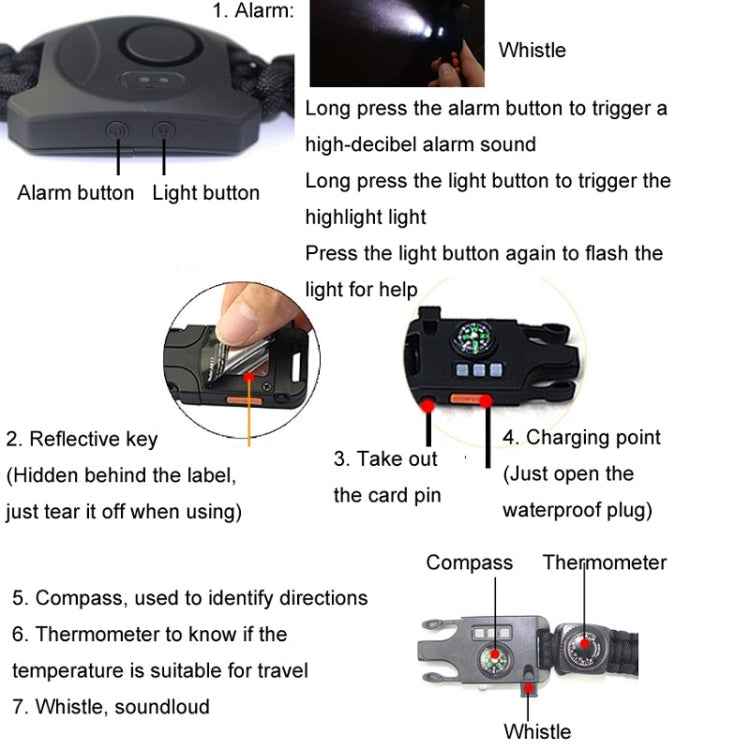 Multifunctional Braided Umbrella Rope Watch Alarm Bracelet Outdoor Survival Bracelet