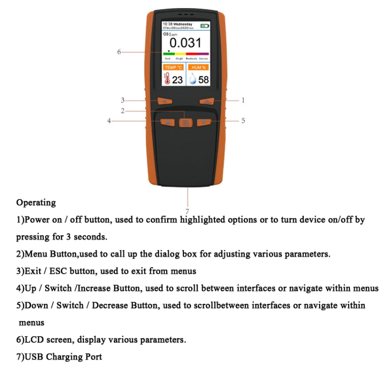 DM509-O3 Handheld Portable Ozone Analyzer O3 Ozone Gas Detector Intelligent Sensor Ozone Meter