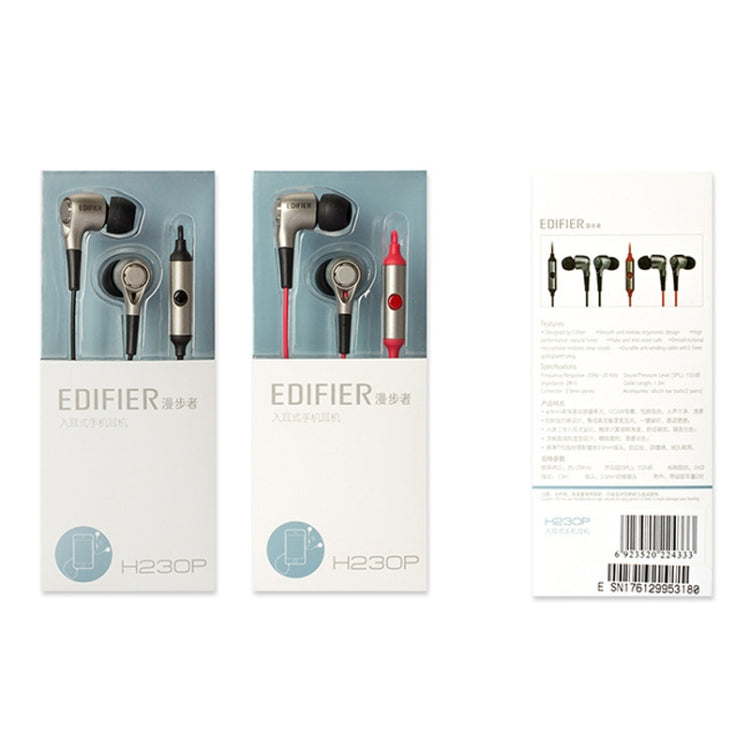 Edifier H230P In-Ear Subwoofer 3.5mm Wire-Controlled Sports Earphone With Microphone, Cable Length:1.3m