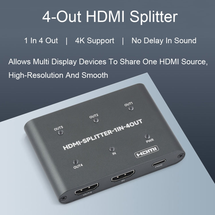 Waveshare 23738 4K HDMI Splitter, 1 In 4 Out, Share One HDMI Source, 23738
