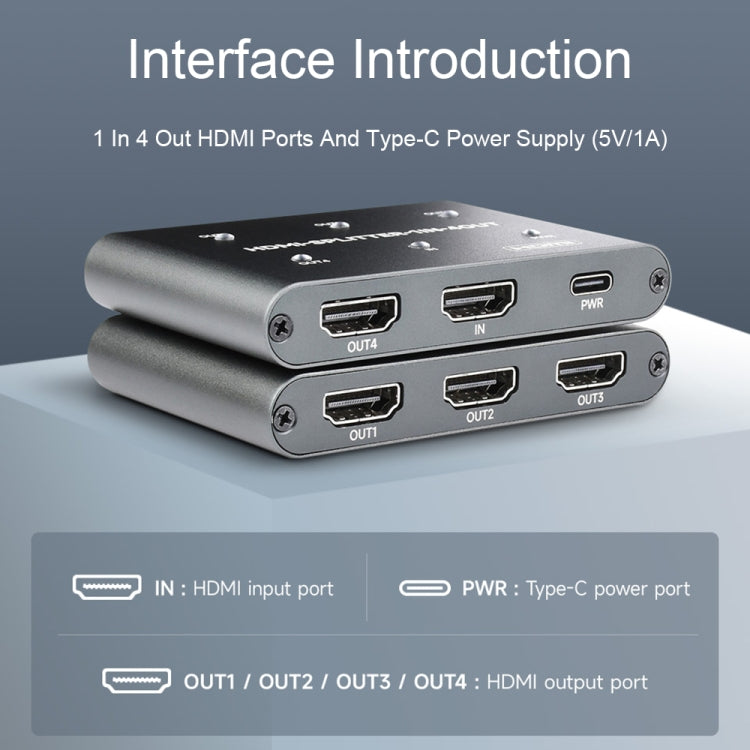 Waveshare 23738 4K HDMI Splitter, 1 In 4 Out, Share One HDMI Source, 23738