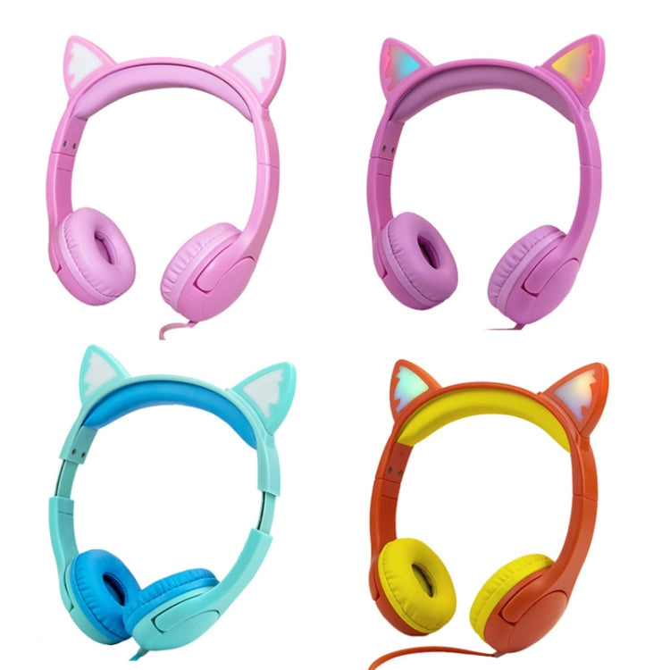 LX-K06 3.5mm Wired Children Learning Luminous Cat Ear Headset, Cable Length: 1.2m, Pink, Purple, Blue, Orange