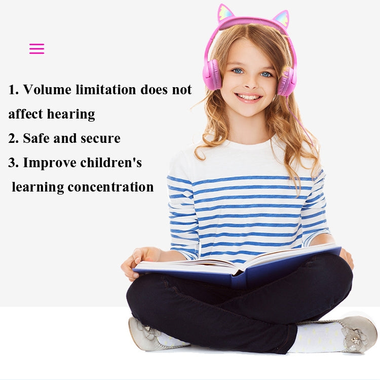 LX-K06 3.5mm Wired Children Learning Luminous Cat Ear Headset, Cable Length: 1.2m, Pink, Purple, Blue, Orange