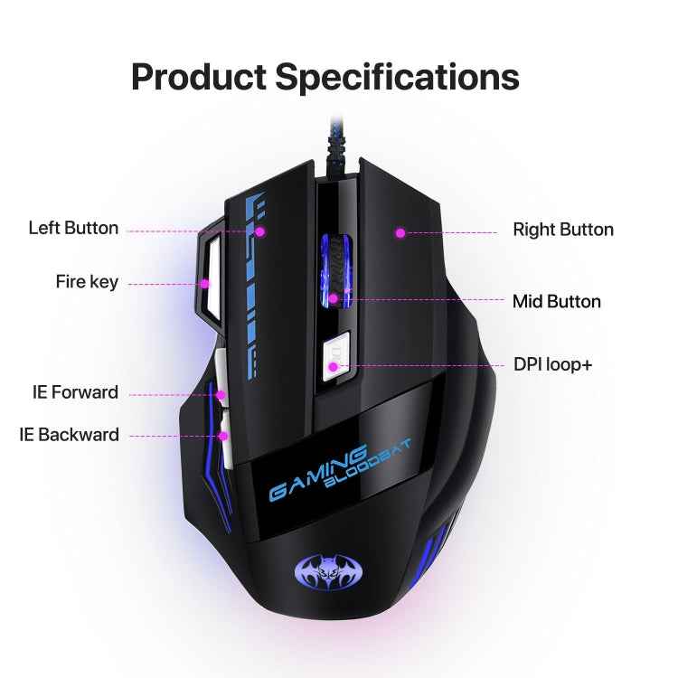 GAMING BLOODBAT GM02 7 Keys USB Wired Optoelectronics Game Mouse Digital Respiratory Lights Mouse