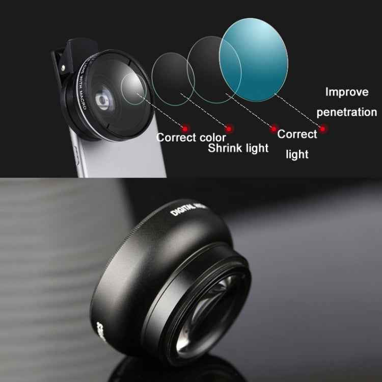 2 PCS 0.45X Ultra-Wide-Angle Macro Combination Mobile Phone External Lens With Clip