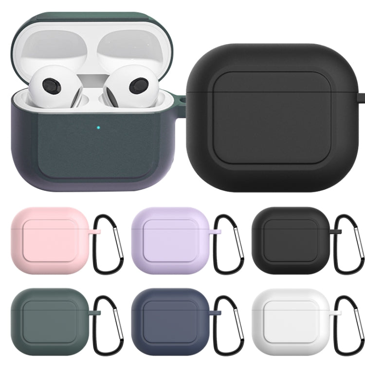 Silicone Shockproof Cover with Metal Buckle For AirPods 3, Night Green, White, Pink, Hyacinth Purple, Black, Midnight Blue