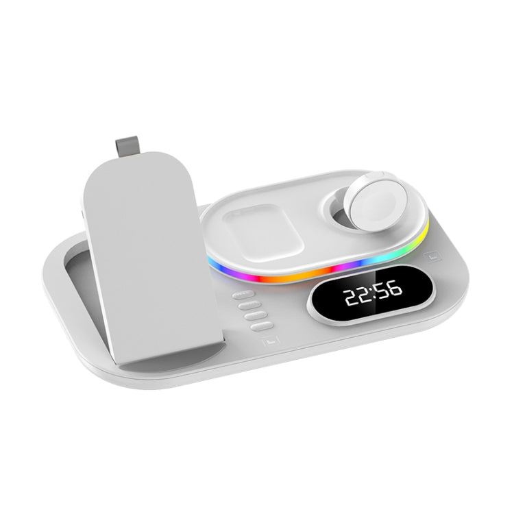 A06 3 in 1 Wireless Charger Fast Charging RGB Atmosphere Light with Clock For Smart Phone & iWatch & AirPods, 3 in 1