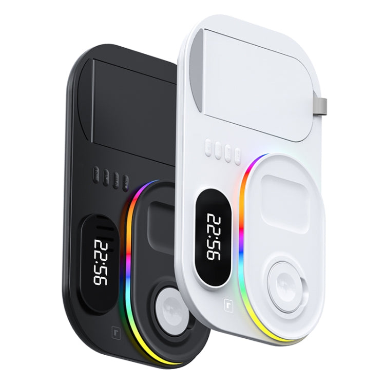 A06 3 in 1 Wireless Charger Fast Charging RGB Atmosphere Light with Clock For Smart Phone & iWatch & AirPods, 3 in 1