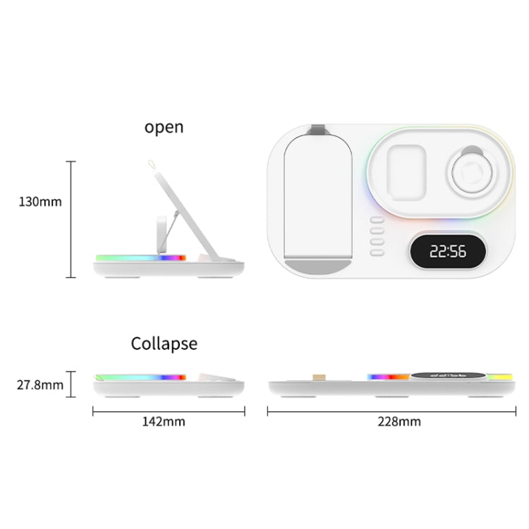 A06 3 in 1 Wireless Charger Fast Charging RGB Atmosphere Light with Clock For Smart Phone & iWatch & AirPods, 3 in 1
