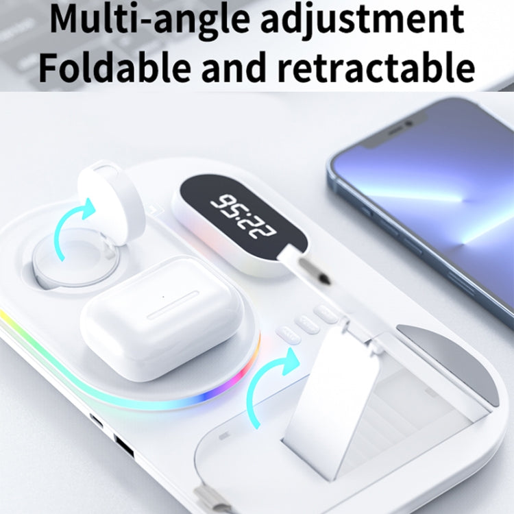 A06 3 in 1 Wireless Charger Fast Charging RGB Atmosphere Light with Clock For Smart Phone & iWatch & AirPods, 3 in 1