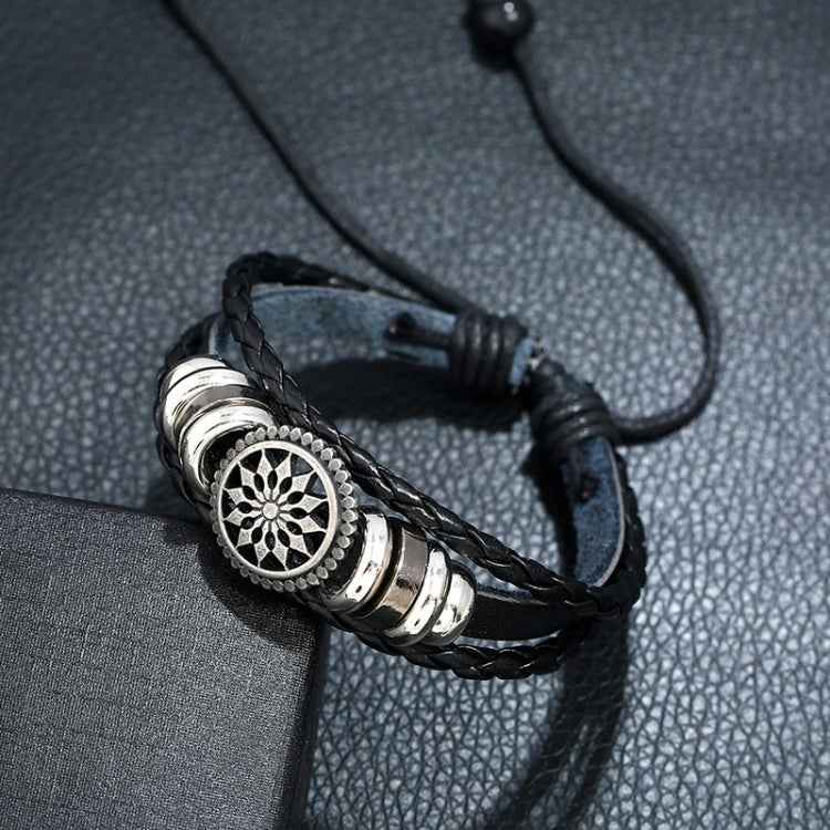 5 PCS BX222 Sun Flower Beads Leather Personality Knitting Adjustable Bracelet