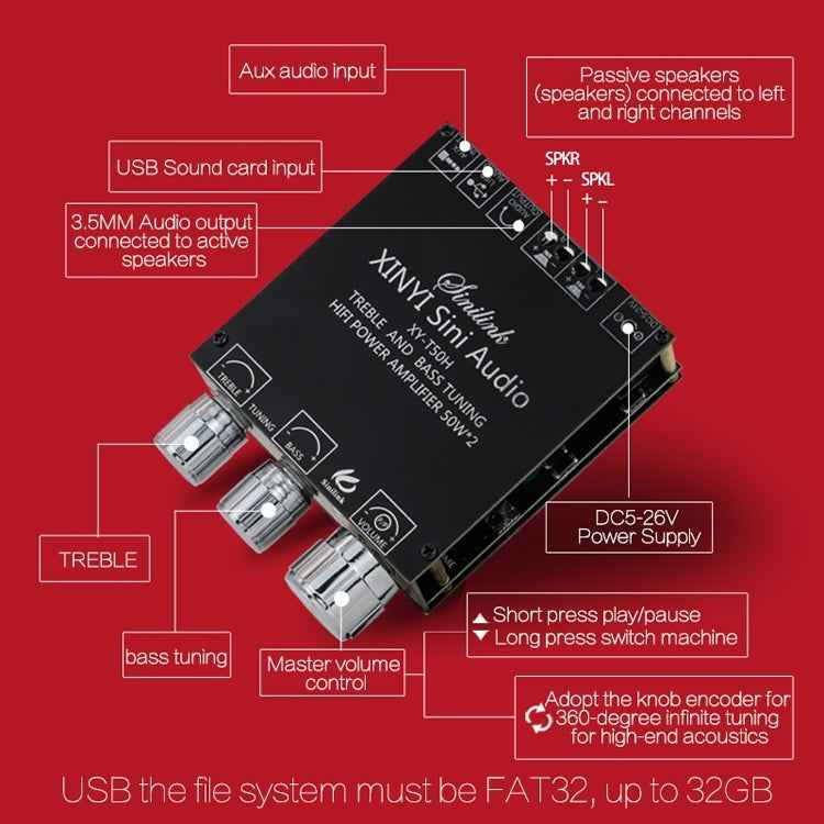 XINYI Sini T50H Bluetooth 5.0 With Pre-Stage High-Level Adjustment Stereo Digital Power Plate Module