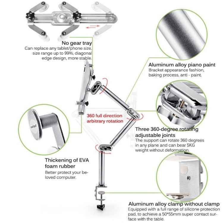 TB-03 Aluminum Alloy Tablet PC Stand Lazy Bedside Desktop Folding Camera Microphone Stand