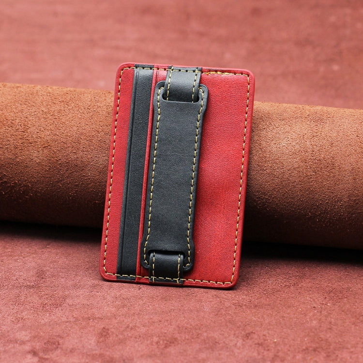 2 PCS Leather Phone Card Sleeve Back Sticker Wrist Pull Strap Holder, Card Sleeve Blue, Card Sleeve Red, Card Sleeve Black, Card Sleeve Brown