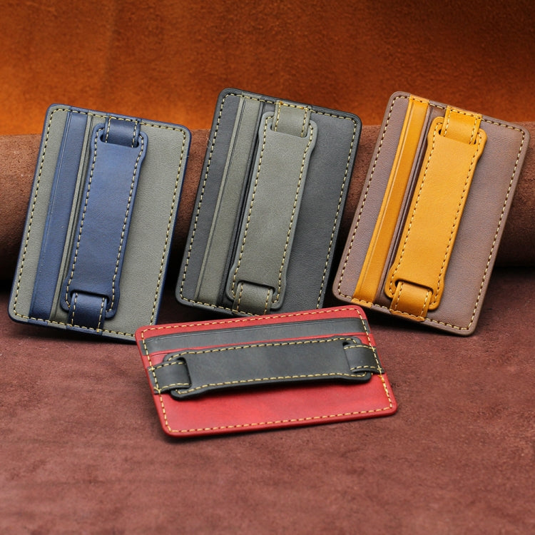 2 PCS Leather Phone Card Sleeve Back Sticker Wrist Pull Strap Holder, Card Sleeve Blue, Card Sleeve Red, Card Sleeve Black, Card Sleeve Brown