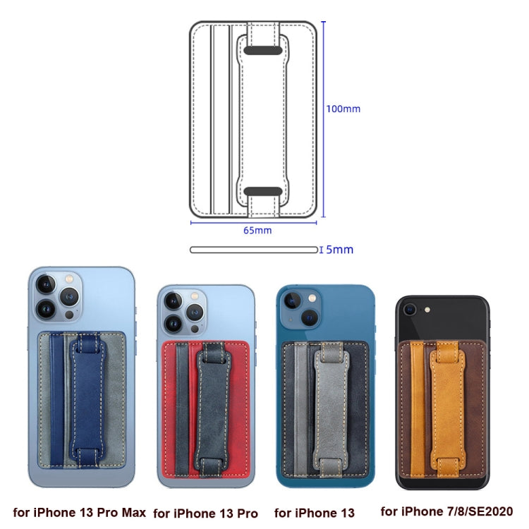 2 PCS Leather Phone Card Sleeve Back Sticker Wrist Pull Strap Holder, Card Sleeve Blue, Card Sleeve Red, Card Sleeve Black, Card Sleeve Brown