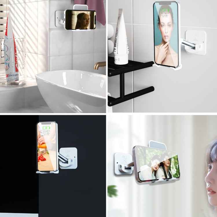 2 PCS T11 Wall Paste Mobile Phone Bracket Foldable Lift Bathroom Kitchen Wall Bracket, Black, White