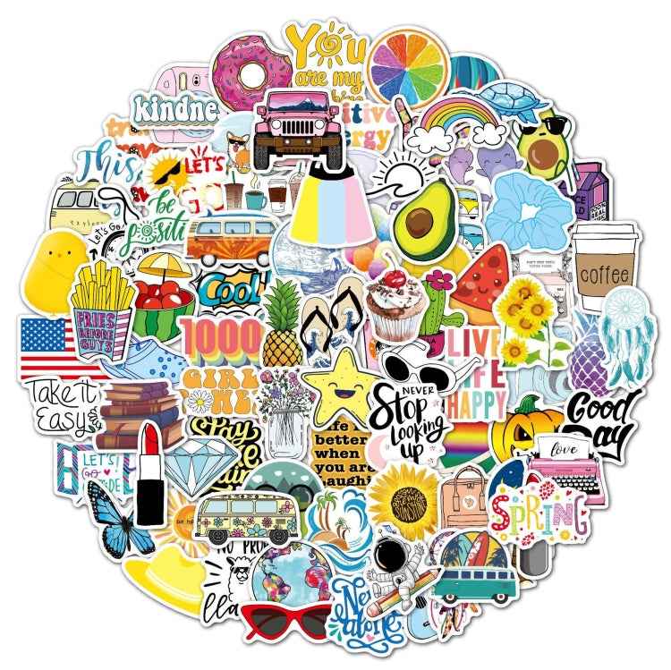 100 Pieces/Set Small Fresh Stickers Travel Waterproof Skateboard Guitar Stickers, Small Fresh Stickers