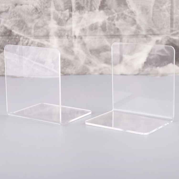 2 PCS Acrylic Transparent Bookstand L-shaped Bookends Bookshelf