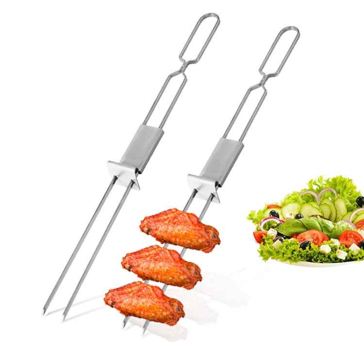 2 PCS Stainless Steel Semi-Automatic Double Head BBQ Fork Outdoor BBQ Tool