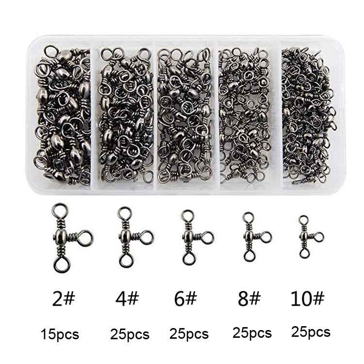 115 PCS / Box Bottle-Shaped Three-Pronged Swivel Stainless Steel Fishing Character Ring