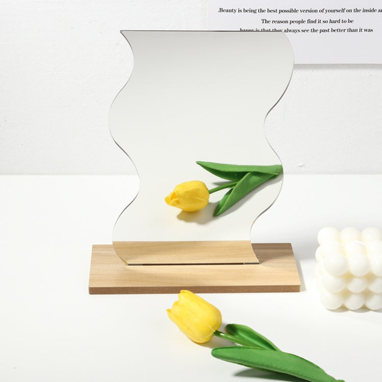 Irregular Acrylic Mirror With Wooden Base Photo Props, Water Drip, Cloud, Water Wave, Mountain