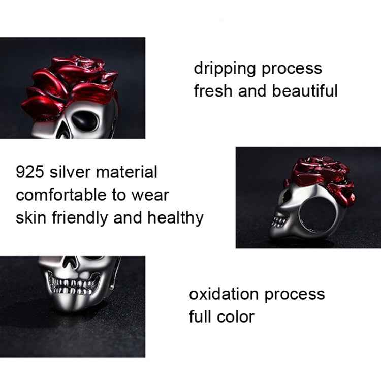 SCC2403 Halloween Rose Skull Skeleton Pearl 925 Silver Bracelet Accessories