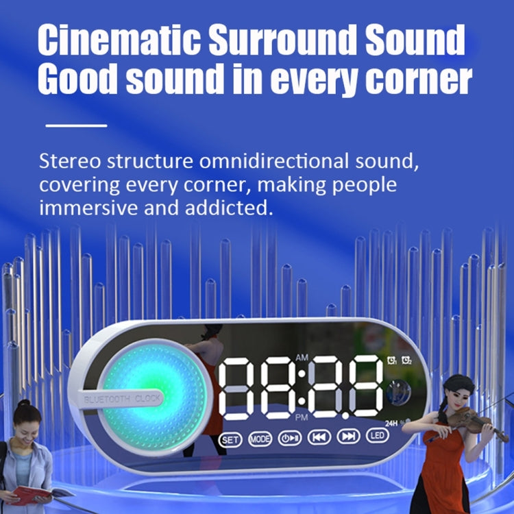 RBT-G30 Mirror Colorful Light Effect Subwoofer Bluetooth Alarm Clock Audio, Spec:, Sensor Version (Black), Sensor Version (White), Voice Version (White), Voice Version (Pink)