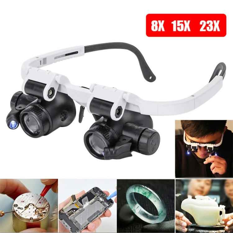 9892H-1 8x / 15x / 23x 2LED Head-mounted Magnifier Watch Repair Glasses Type Magnifier