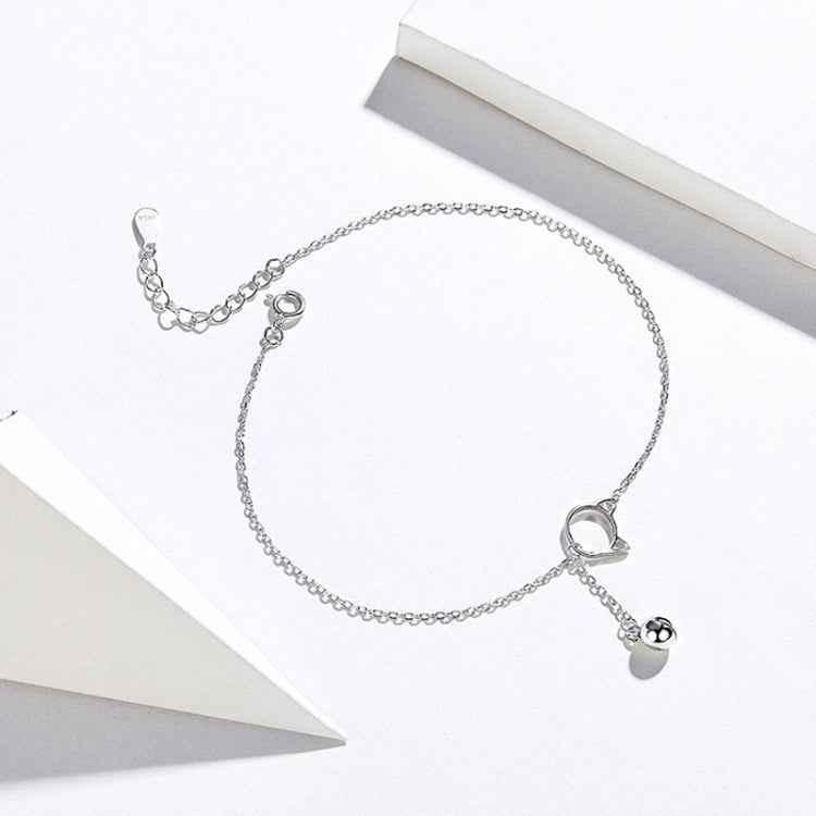SCT003 Cat Bell 925 Silver Anklet White Gold Plated Simple Ladies Anklet