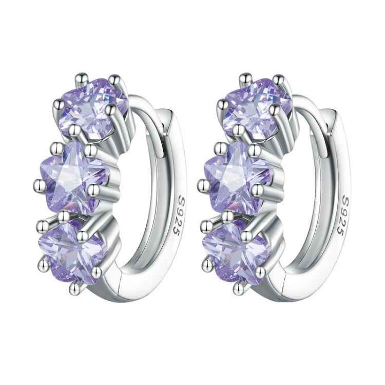 SCE1533 Purple Flower Vermiculite Ear Buckle 925 Silver Earrings