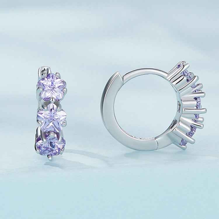 SCE1533 Purple Flower Vermiculite Ear Buckle 925 Silver Earrings