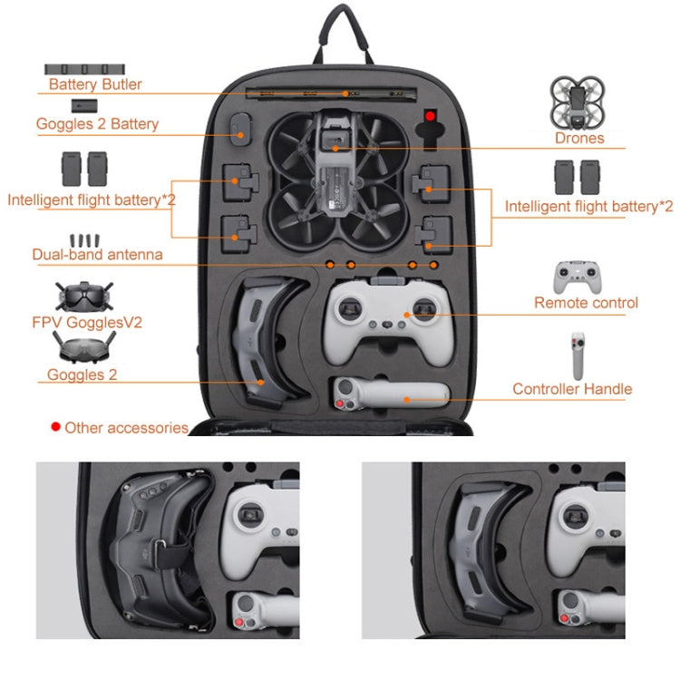 For DJI AVATA Storage Bag Hard Shell Waterproof Shoulder Bag Backpack, Style 1 Brushed Gray Black Inner, Style 1 Metal Gray Black Inner, Style 1 Brushed Gray Yellow Inner, Style 1 Metal Gray Yellow Inner