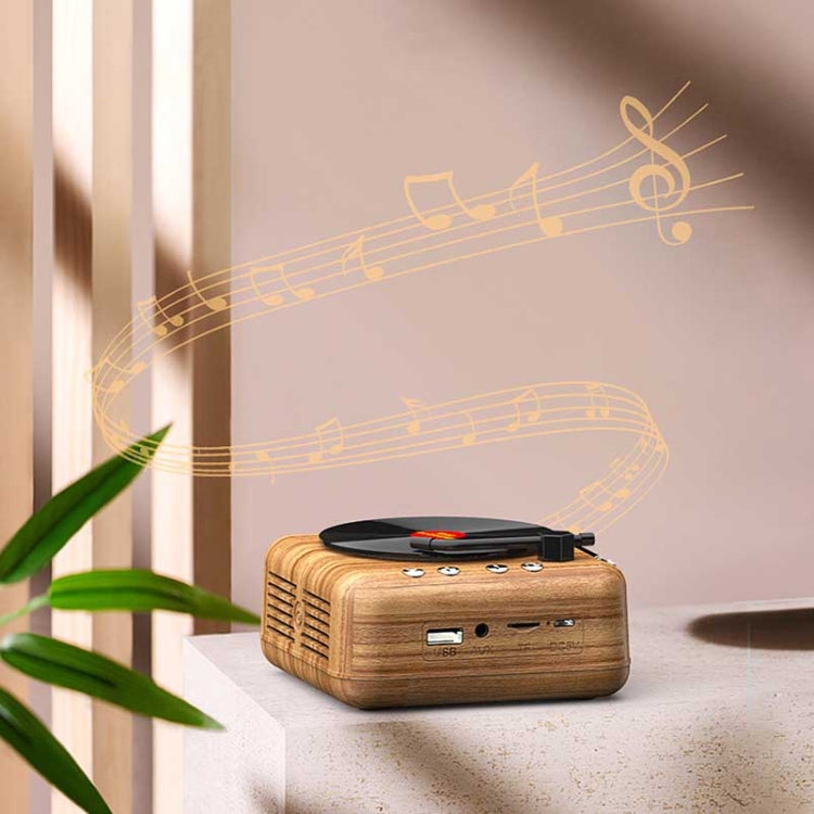 H3 Retro Vinyl Record Player Shape Mini Bluetooth Speaker, Black, White, Wood Grain